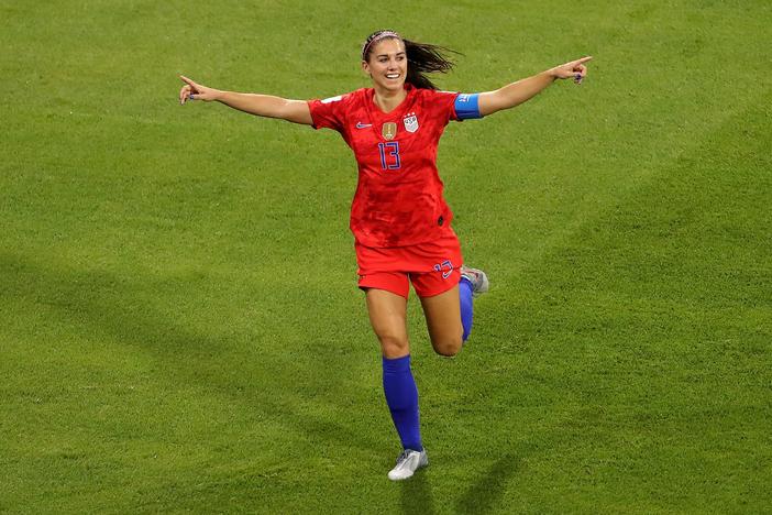 Alex Morgan celebrates during the 2019 FIFA Women's World Cup semifinal. 