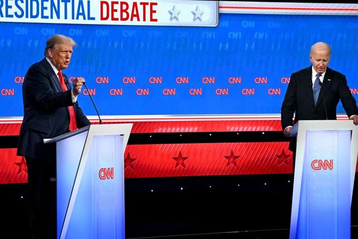 President Biden and former President Donald Trump participate in the first presidential debate of the 2024 elections at CNN's studios in Atlanta on June 27.