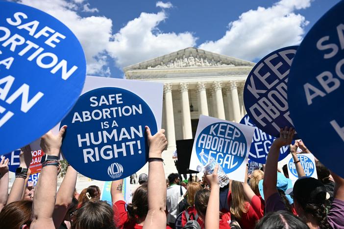 Reproductive rights activists demonstrated in front of the Supreme Court in Washington, D.C. on Monday. 