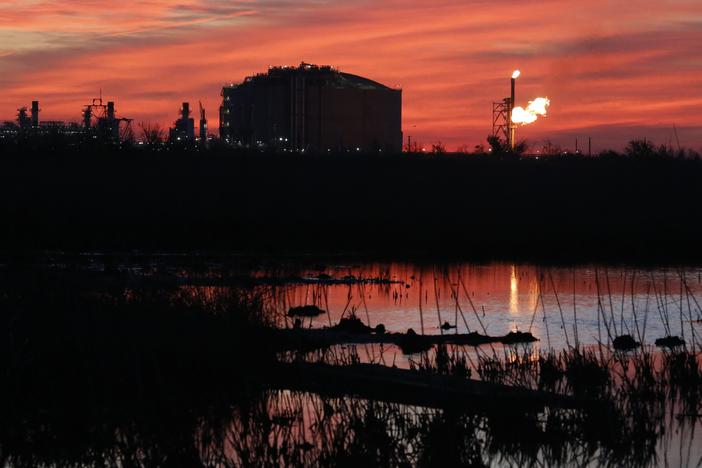 A flare burns at Venture Global LNG in Cameron, La., April 21, 2022. What would be the nation's largest export terminal for liquified natural gas won approval from a federal commission on June 27, 2024, although when the southwest Louisiana project will be completed remains unclear.
