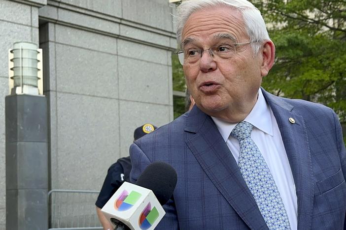 U.S. Sen. Bob Menendez, D-N.J., leaves federal court following the day's proceedings in his bribery trial on Wednesday in New York.
