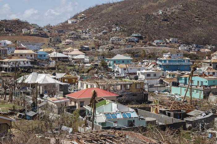 Homes destroyed by Hurricane Beryl lie in Clifton, Union Island, St. Vincent and the Grenadines, on Thursday.