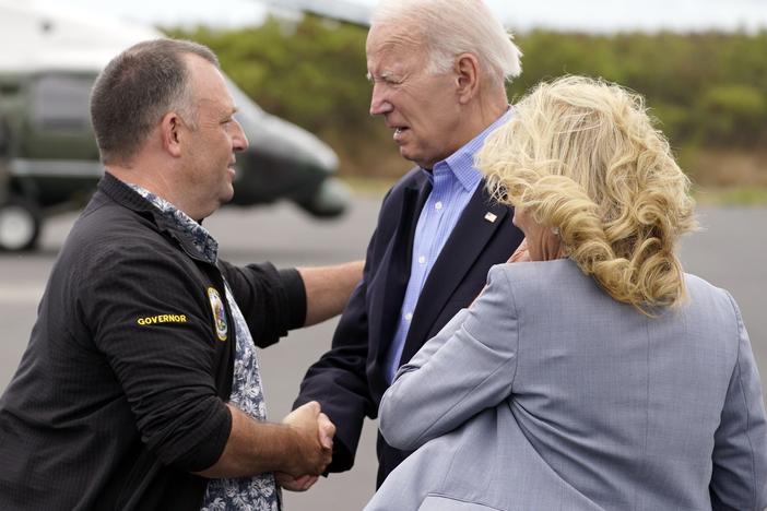 President Joe Biden and first lady Jill Biden met Hawaii Gov. Josh Green in August 2023 after devastating wildfires struck Maui. Green was one of the Democratic governors who sat down with Biden to talk about the presidential campaign.