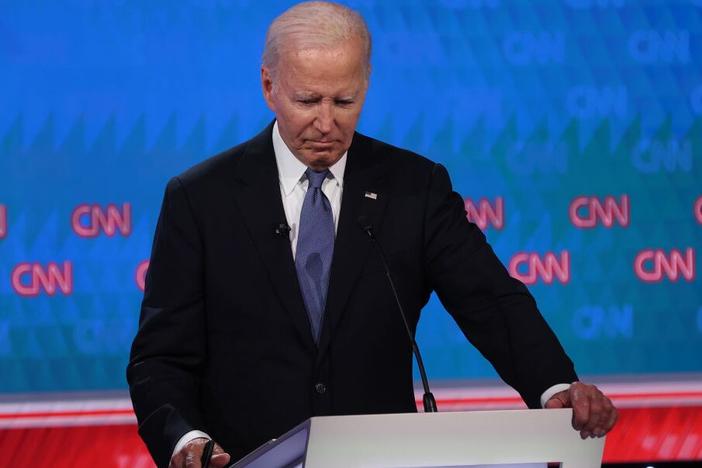 President  Biden pauses during the CNN Presidential Debate at the CNN Studios on June 27in Atlanta. 