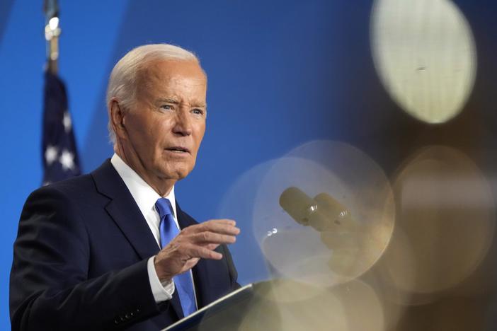 President Biden speaks at a news conference on Thursday, on the final day of the NATO summit in Washington.
