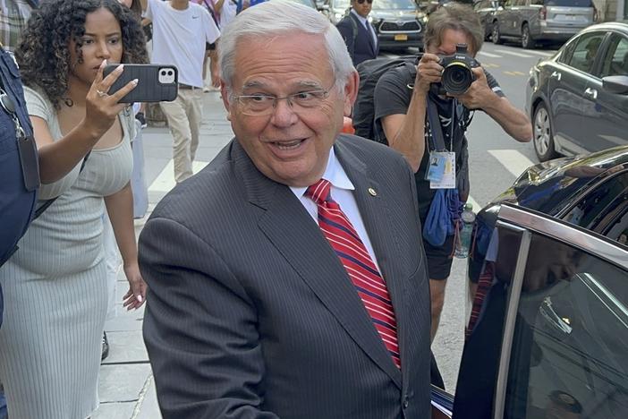 U.S. Sen. Bob Menendez, D-N.J., leaves federal court following the day's proceedings in his bribery trial, Thursday in New York.