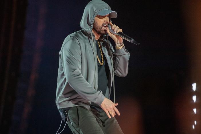 Eminem performs at the event "Live from Detroit: The Concert at Michigan Central" on June 6, 2024.