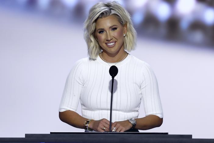 Reality TV star Savannah Chrisley speaks on stage on the second day of the Republican National Convention on Tuesday in Milwaukee, Wis.