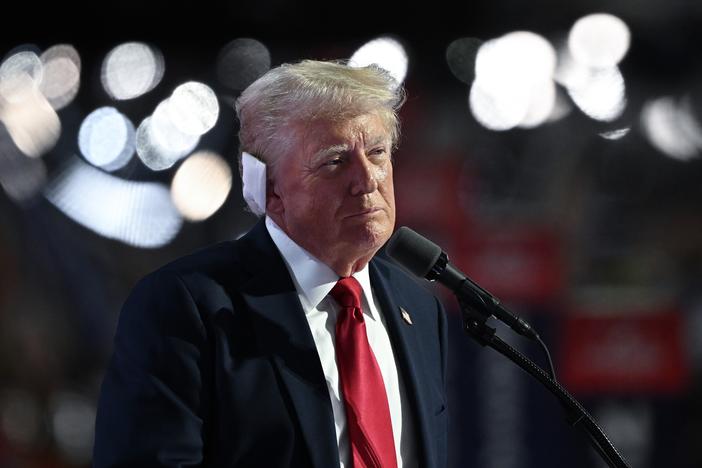 Republican presidential nominee, former U.S. President Donald Trump speaks after officially accepting the Republican presidential nomination on stage on the fourth day of the Republican National Convention at the Fiserv Forum on July 18, 2024 in Milwaukee, Wisconsin. 