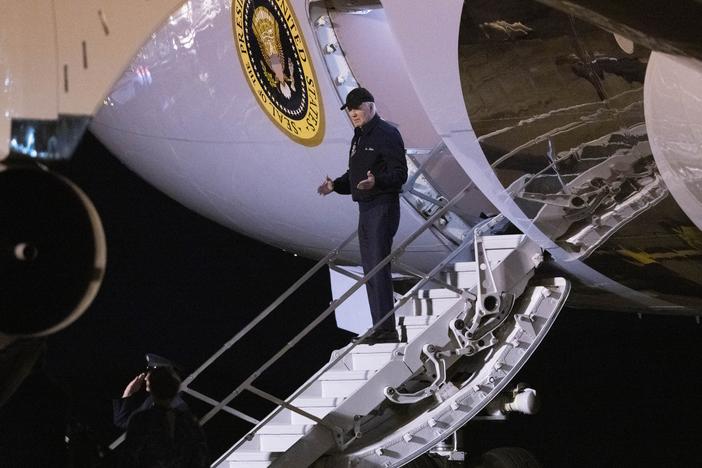 President Biden exits Air Force One at Dover Air Force Base in Delaware after he had to leave the campaign trail due to testing positive for COVID.