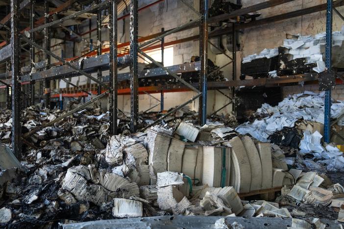 Scenes of destruction at the Factor Druk printing house, one of Ukraine's largest, can be seen days after it was hit in a Russian missile attack, on May 27.