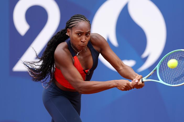 Tennis player Coco Gauff, seen here training ahead of the Paris Olympic Games, will join LeBron James in carrying the U.S. flag during the opening ceremony.