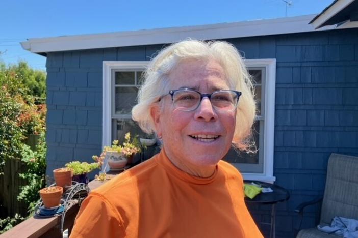 Judith Dambowic, a multiple myeloma patient, on her porch in Oakland, CA, right before shaving her head in preparation for a stem cell transplant in May. Dambowic wanted California to pass a law regulating Medigap insurance policies. The reform, which ultimately failed, would have made it easier for her to switch her coverage from Medicare Advantage to traditional Medicare. <br>