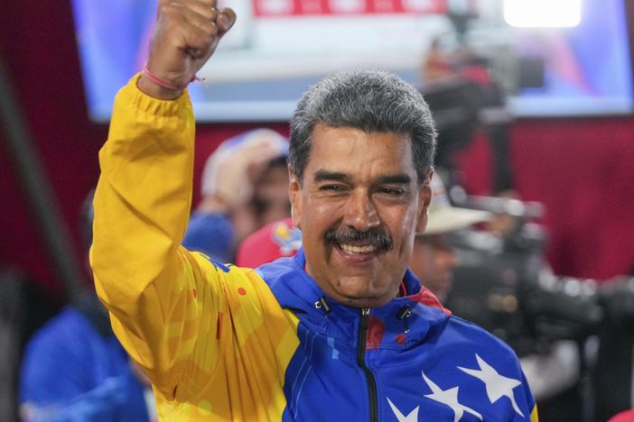 President Nicolas Maduro addresses supporters after electoral authorities declared him the winner of the presidential election in Caracas, Venezuela on Monday. 