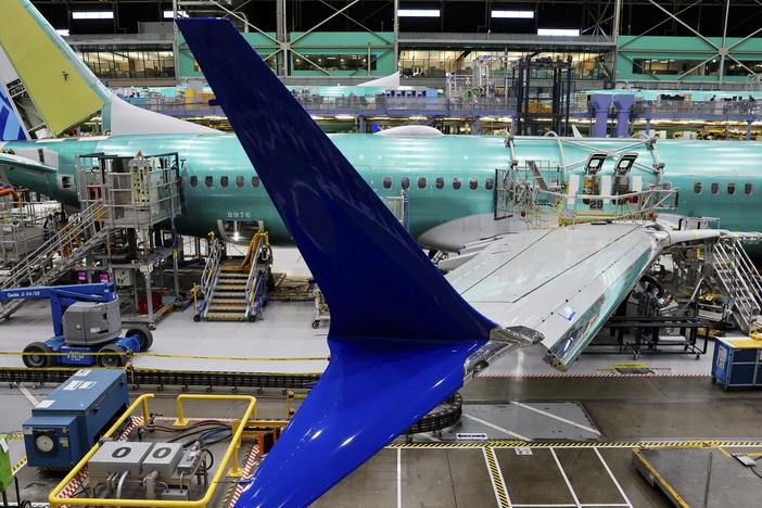 Boeing 737 MAX airplanes sit on the assembly line at the company's facility in Renton, Wash. 
