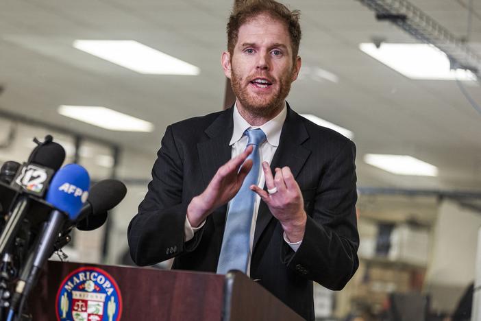 Maricopa County Recorder Stephen Richer speaks about voting machine malfunctions at the Maricopa County Tabulation and Elections Center in Phoenix on Nov. 9, 2022. Richer lost a Republican primary on Tuesday, according to a race call by The Associated Press.