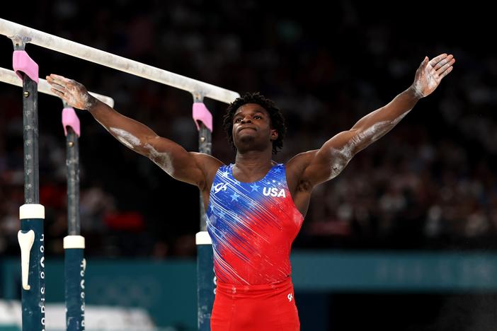 Frederick Richard, who helped the U.S. win a gymnastics team medal earlier in the week, struggled at times during Wednesday's individual all-around final at the Olympic Games in Paris. 