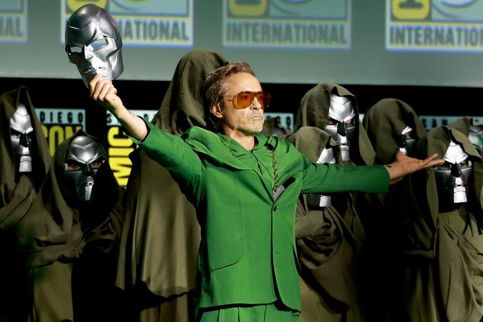 Robert Downey Jr. onstage at the Marvel Studios panel during Comic-Con in San Diego over the weekend.