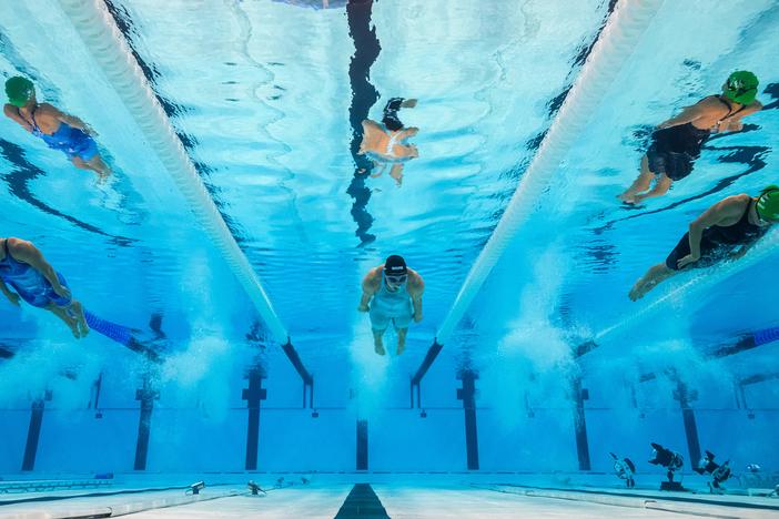 Is the depth of the Paris Olympics pool preventing world records from being broken? Here, an underwater view shows (from left) South Africa's Kaylene Corbett, Ireland's Mona McSharry and South Africa's Tatjana Smith competing in a heat of the women's 200m breaststroke swimming event during the Paris 2024 Olympic Games in Nanterre, west of Paris, on July 31.