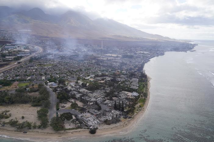 A wasteland of burned out homes and obliterated communities is left on Aug. 10, 2023, in Lahaina, Hawaii, following the wildfire that devastated the area.