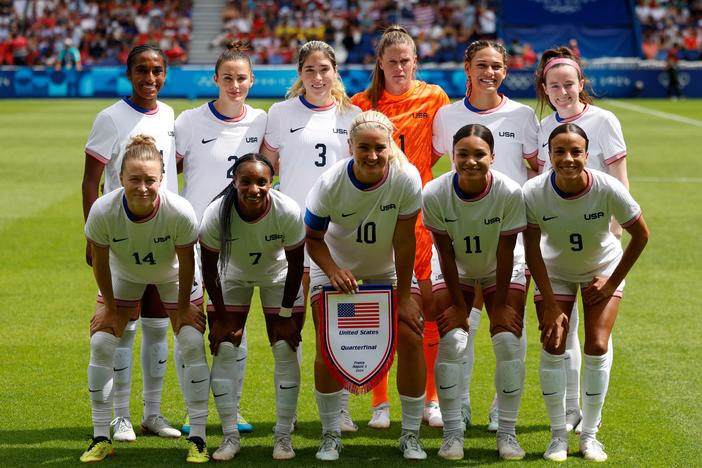 The U.S. women's soccer team poses before the start of the quarterfinal match against Japan last Saturday. The USWNT is playing for Olympic gold on Saturday for the first time since 2012.