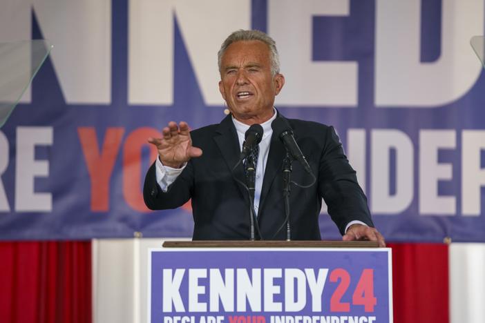 Presidential candidate Robert F. Kennedy Jr. makes a campaign announcement at a press conference in Philadelphia on Oct. 9, 2023.