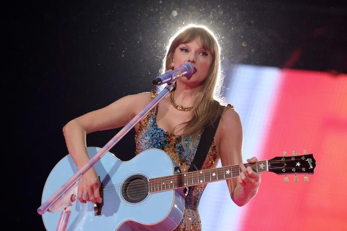 Taylor Swift performs onstage during the European leg of her Eras Tour on July 5 in Amsterdam.