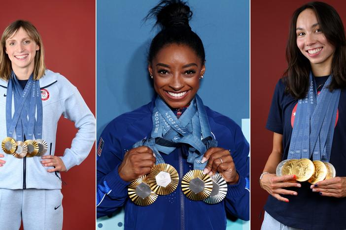 Katie Ledecky, Simone Biles and Torri Huske (from left to right) are among the female athletes who brought home multiple medals for Team USA. 