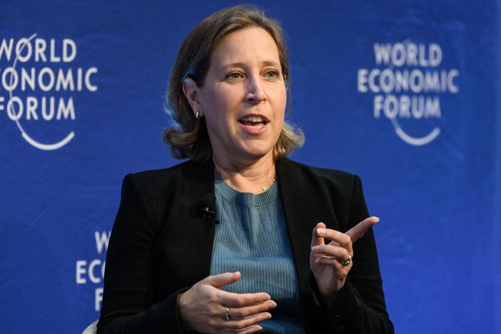 Former YouTube CEO Susan Wojcicki speaks at the World Economic Forum annual meeting in Davos, Switzerland, on May 24, 2022. 