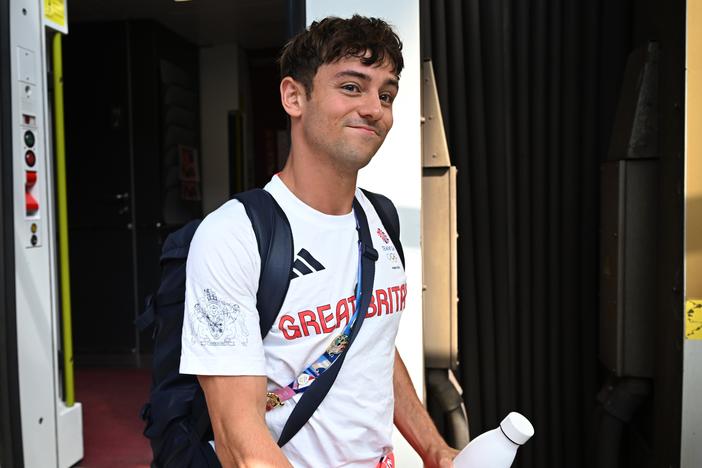 Diver Tom Daley of Team GB arrives back in the United Kingdom at St. Pancras International Station on Monday in London.