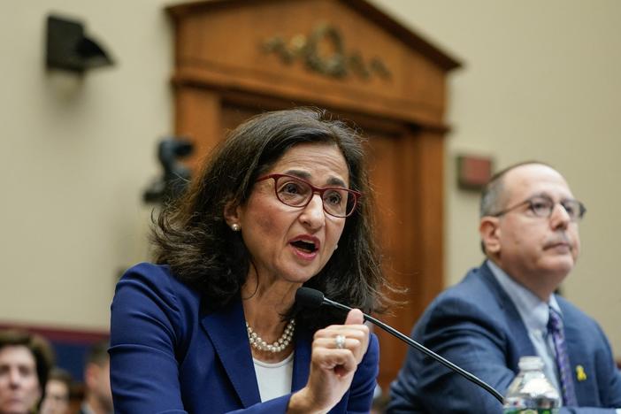 Columbia University President Minouche Shafik testifies during a House Committee on Education and the Workforce hearing about antisemitism on college campuses on April 17 in Washington, D.C.