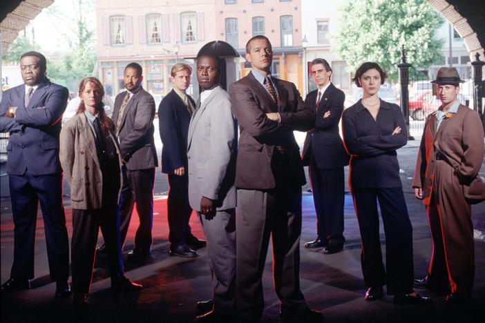 The cast of <em>Homicide: Life on the Street</em>, led by Andre Braugher and Kyle Secor. 