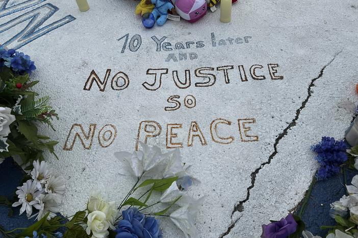 A memorial to Michael Brown is displayed on Canfield Drive in Ferguson, Mo., on Aug. 7.
