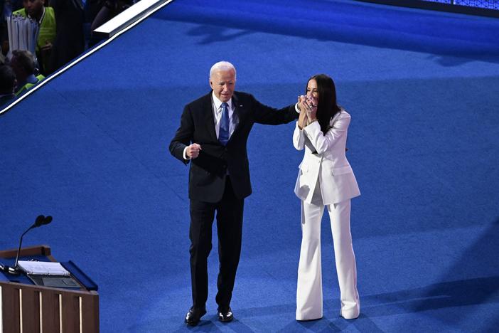 Joe Biden arrives onstage after his daughter Ashley Biden introduced him.
