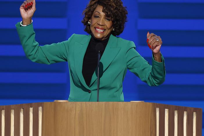 Rep. Maxine Waters (D-CA) speaks onstage during the first day of the Democratic National Convention in Chicago, Illinois.