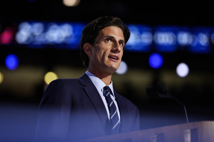 Jack Schlossberg, grandson of former U.S. President John F. Kennedy, speaks on stage during the second day of the Democratic National Convention at the United Center on August 20, 2024 in Chicago, Illinois.