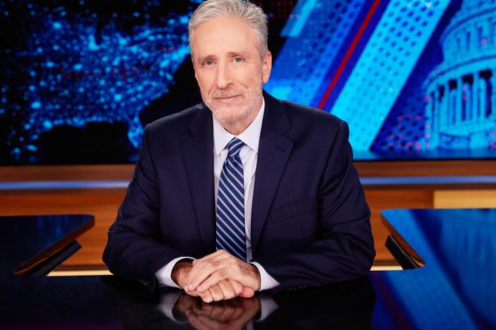  Jon Stewart returned to <em>The Daily Show</em> in February, hosting once per week.