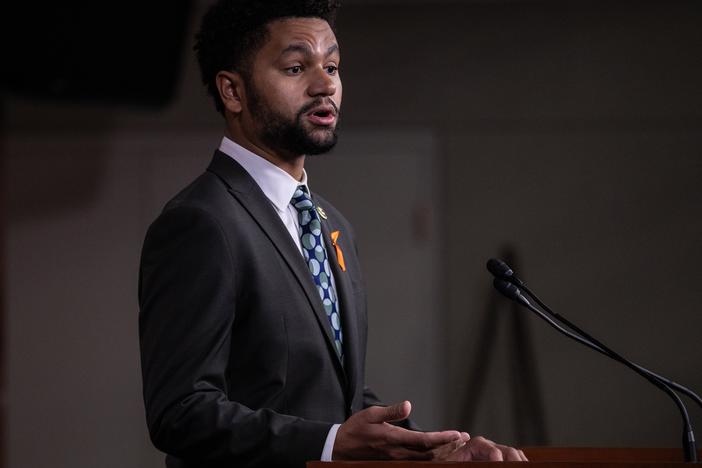 Rep. Maxwell Frost (D-FL) speaks during a press conference discussing gun violence prevention on Capitol Hill on June 13, 2024 in Washington, DC.