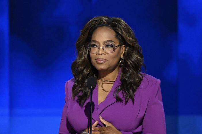 US television host and producer Oprah Winfrey speaks on the third day of the Democratic National Convention in Chicago, Illinois.