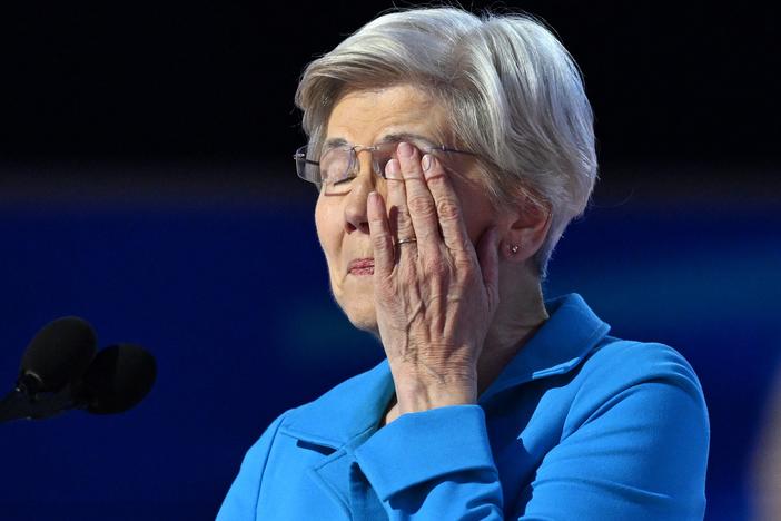 Sen. Elizabeth Warren (D-Mass.) gets emotional as she arrives to speak on the fourth and last day of the DNC. 