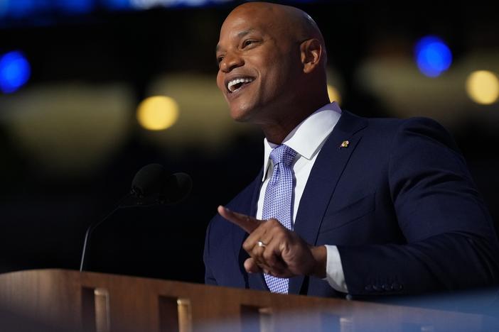 Maryland Gov. Wes Moore speaks on stage during the third day of the Democratic National Convention in Chicago, Illinois.
