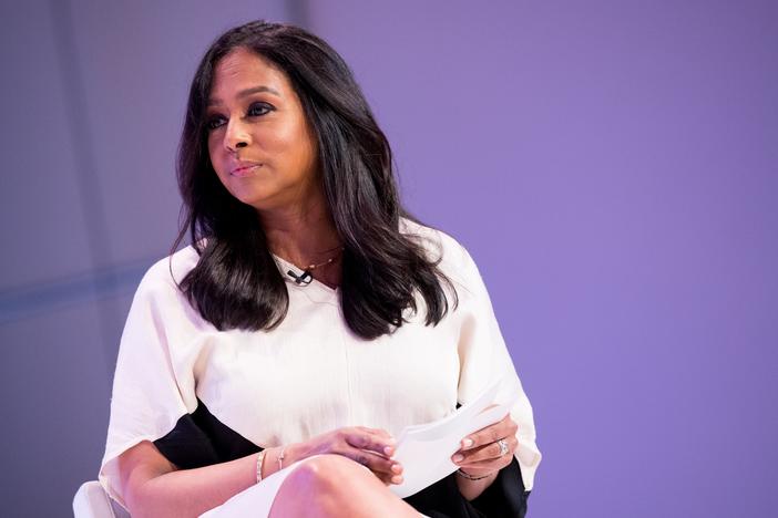Maya Harris speaks at an event in 2018.