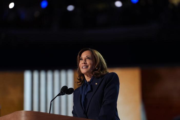 Vice President Harris delivers her speech to accept the party's nomination for president Thursday in Chicago at the end of the Democratic National Convention.