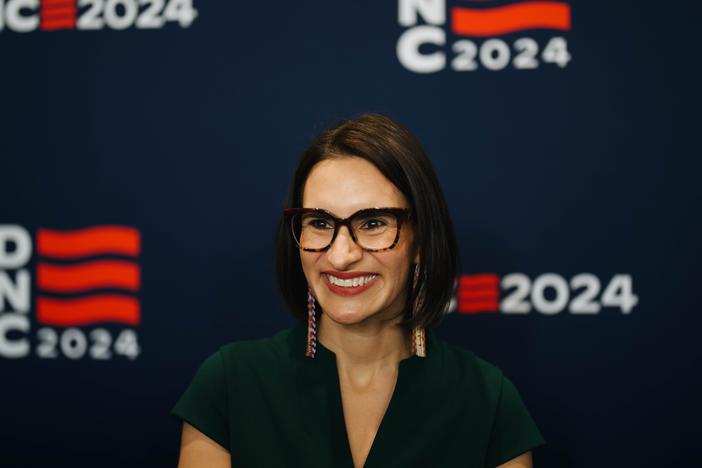 Minnesota Lt. Gov. Peggy Flanagan speaks to a crowd during the 2024 Democratic-Farmer-Labor State Convention in Duluth.