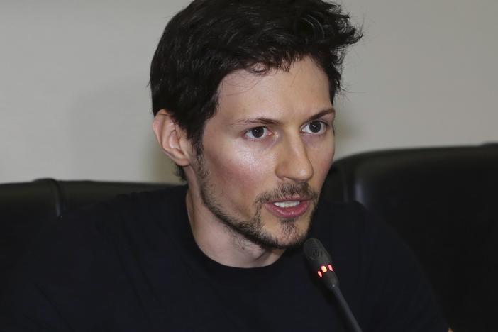Telegram co-founder Pavel Durov speaks during a press conference in 2017. 