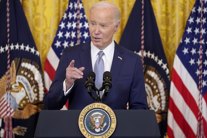 President Joe Biden speaks during an event with the National Governors Association in the East Room of the White House in February.