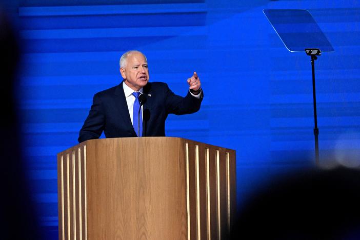 Minnesota Gov. and 2024 Democratic vice presidential candidate Tim Walz speaks on the third day of the Democratic National Convention in Chicago on August 21.