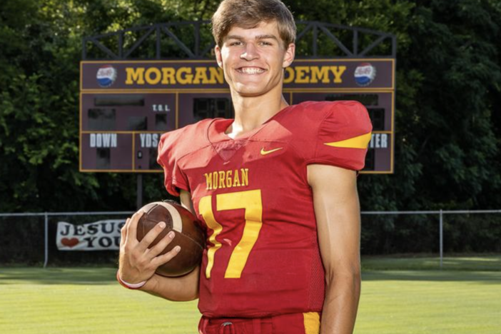 A team photo shows Caden Tellier, the quarterback at Morgan Academy in Selma, Ala., who died over the weekend after a brain injury in a game. The school shared photos of Tellier as it <a href="https://www.facebook.com/johntmorganacademy">called for donations</a> to support his family.