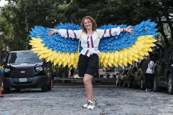 Viktoriia Verbeniuk, a Ukrainian American poses for a portrait to celebrate the Ukraine Independence Day on August 24, 2024 in Washington, D.C.