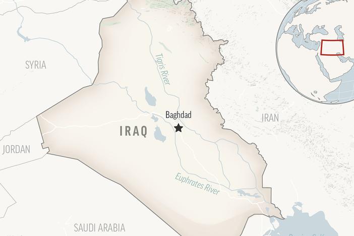 A locator map shows Iraq with its capital, Baghdad. The United States military and Iraq launched a joint raid targeting suspected Islamic State group militants in the country's western desert.